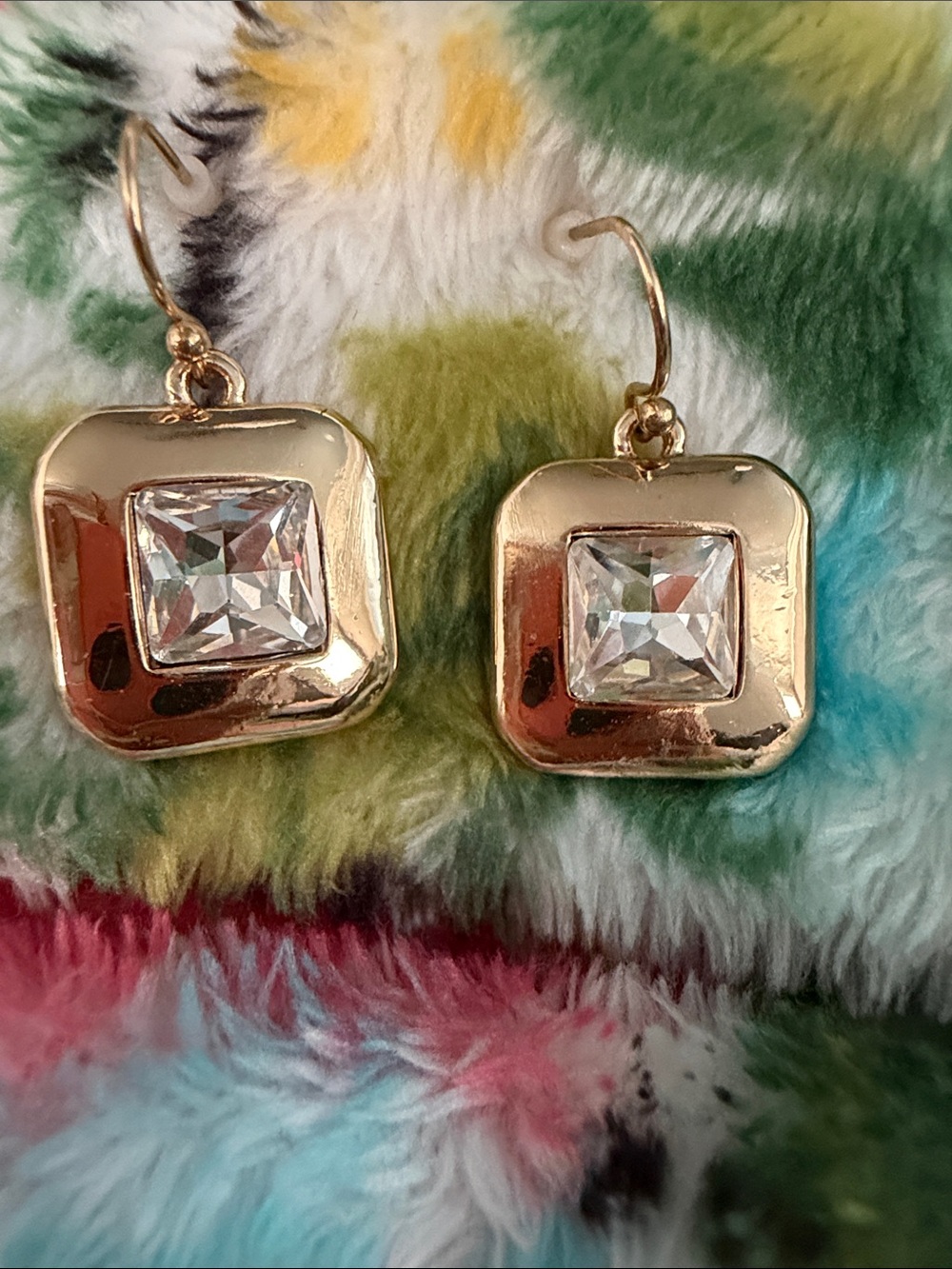 Evie & Emma Gold-Tone Square Drop Earrings with Clear Crystal Accent